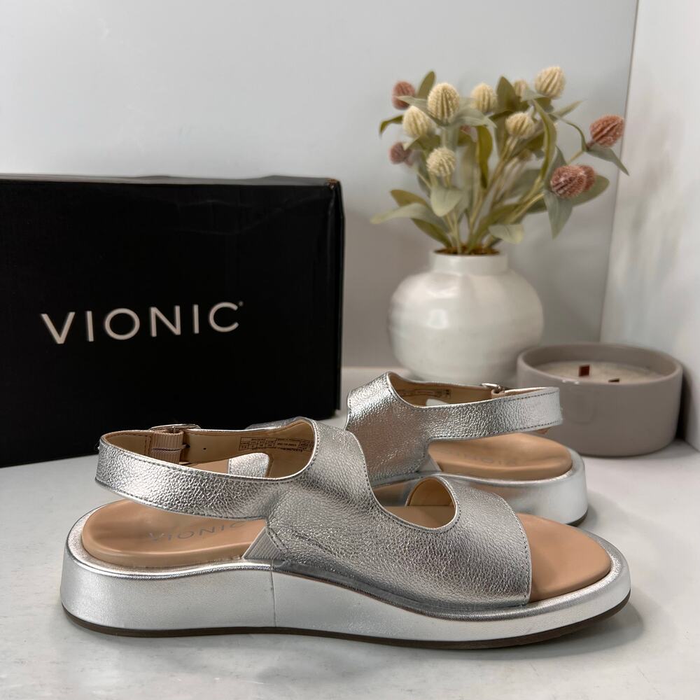 Vionic Madera Leather Slingback Wedge Sandal Silver Women's 7.5M - Picture 6 of 10
